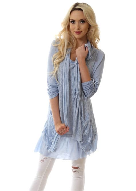 Super Belle Light Blue Layered Knitted Tunic Dress With