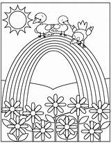 Coloring Pages Spring Rainbow Flowers Printable Cute sketch template