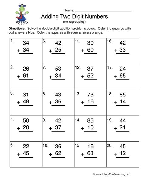 digit addition  regrouping worksheet  teach simple