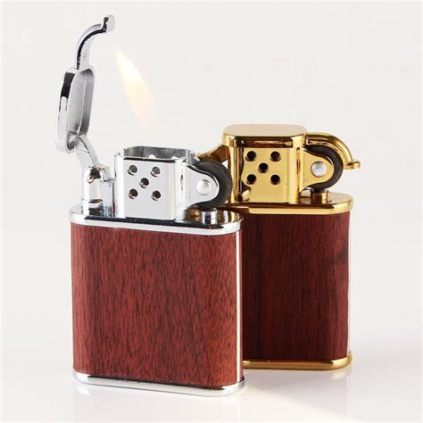 wood pattern metal butane lighter refillable cigarette retro men gadgets bar lighters  gas