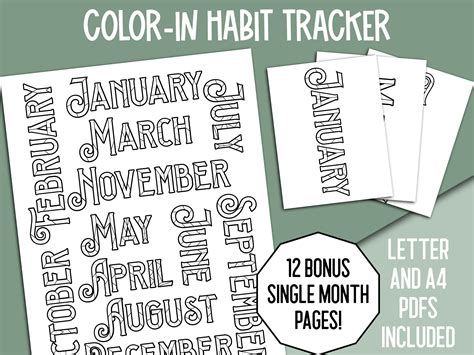 monthly color  habit tracker annual exercise tracking etsy