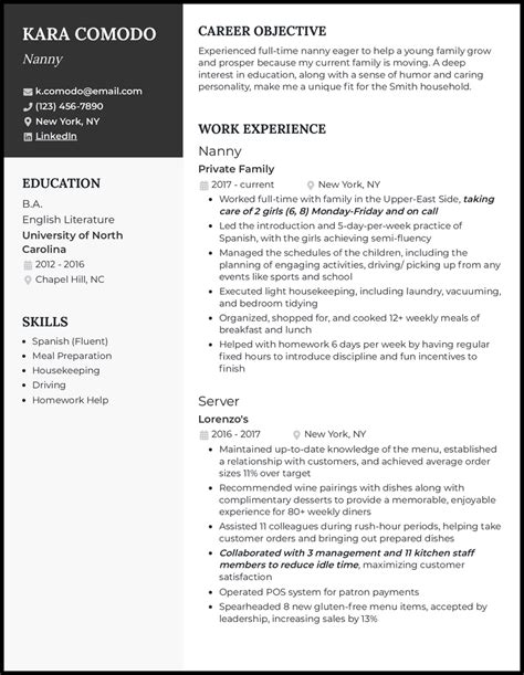 nanny resume examples  nanny resume   template