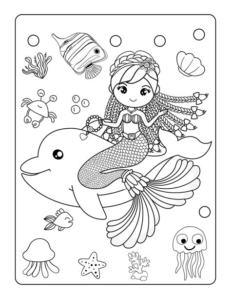 mermaid coloring page single page etsy
