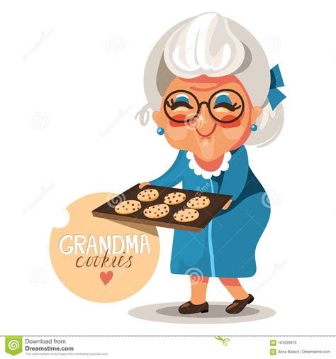 grandmother grandma in a blue dress and glasses with cooked fresh baked cookies stock vector