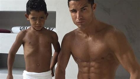 Cristiano Ronaldo Shows Off Six Pack While His Son Pulls A Matching