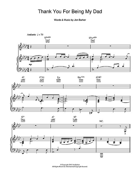 Thank You For Being My Dad Sheet Music By Jon Barker Piano Vocal