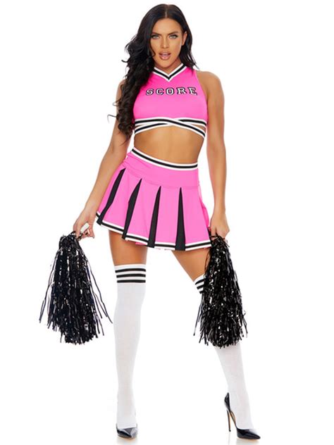 Womens Sexy Pink Cheerleading Costume With Poms Au