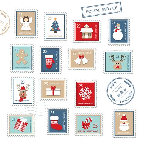 conjunto de sellos postales navidenos  vector en vecteezy