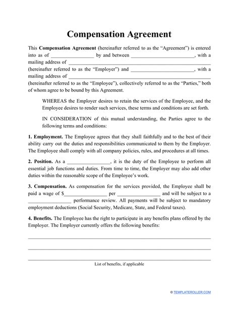 compensation agreement template fill  sign