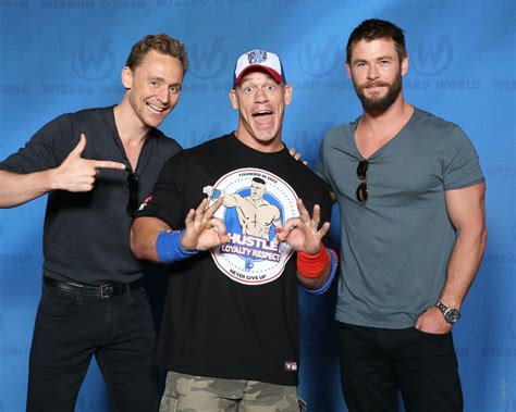 tom hiddleston john cena and chris hemsworth… i didn t know how bad i needed this until now