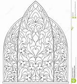 Stained Medieval Glass Window Coloring Gothic Style Vector Adults Children sketch template