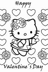 Coloring Kitty Hello Pages Valentines Valentine Happy Color Printable Sheets Beach Kids Colouring Cards Flower Hearts Little Christmas Flowers Girls sketch template