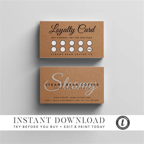 loyalty card template instant  kraft customer etsy australia