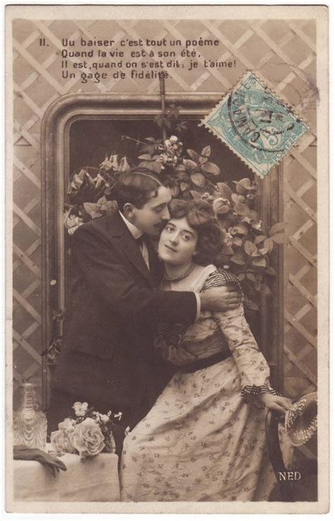 French Postcard Romantic Kissing Couple Victorian Lovers Etsy