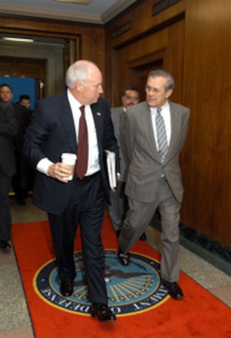 Secretary Rumsfeld Escorts Vice President Dick Cheney Into The Pentagon
