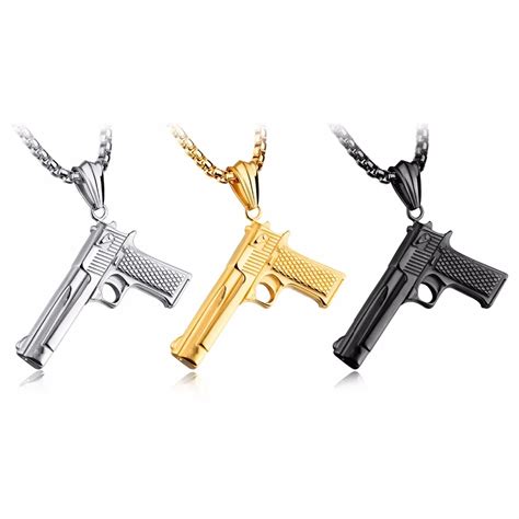 mm gun necklace  stainless steel handgun necklace pistol jewellery weapon jewelry gamer gift