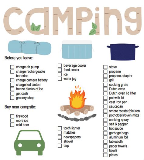 camping checklist samples  google docs ms word pages