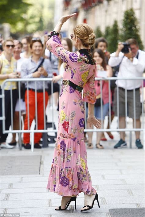 celine dion dons pink floral pussybow gucci dress in paris daily mail online