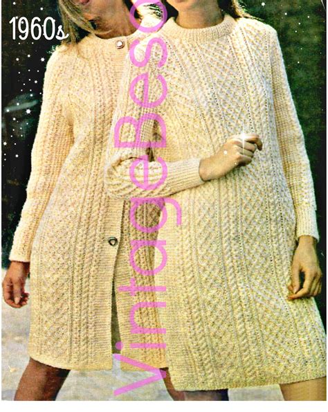 aran sweater dress vintage knitting pattern 2 patterns retro 1960s coat