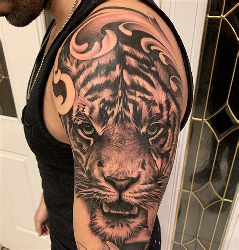 The Best Tiger Tattoo Design For Guy Arm Half Sleeve