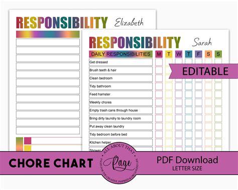 editable printable chore charts printable templates
