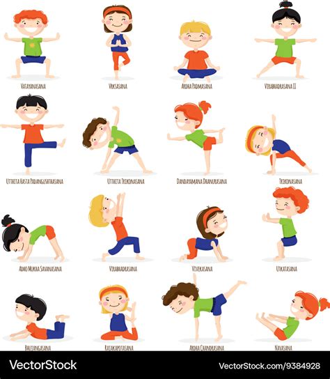 kids children yoga poses cartoon set royalty  vector