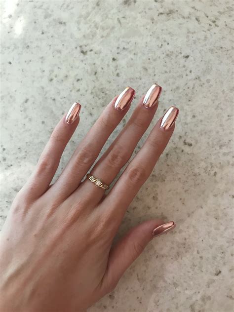 rose gold chrome gelish polygel nails  atblyssbeauty achieved    fluorescent pink base