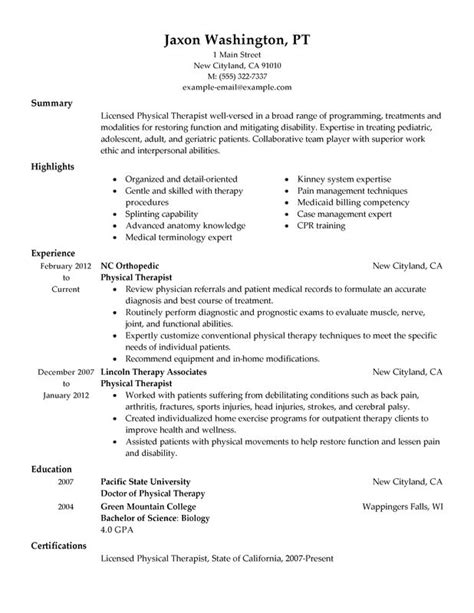 physical therapist resume examples created  pros myperfectresume