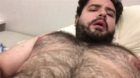gay chub bear jerking off and cuming on his body porn 7f
