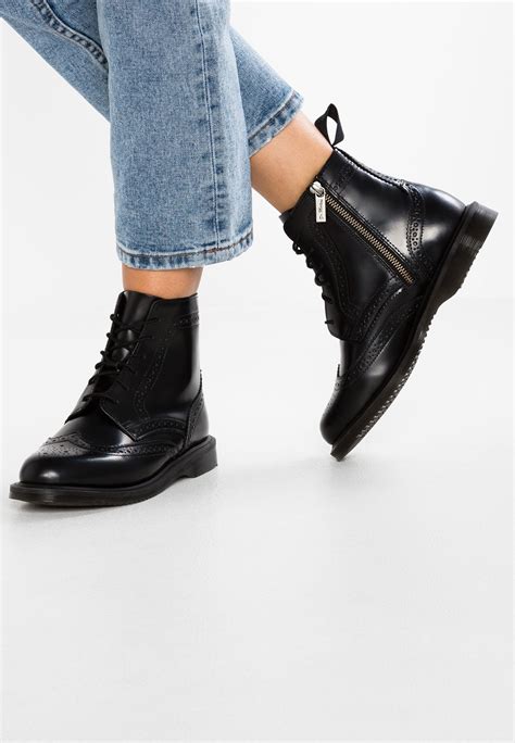 dames schoenen drmartens delphine  eyelet black women leather lace  zipper high ankle boots