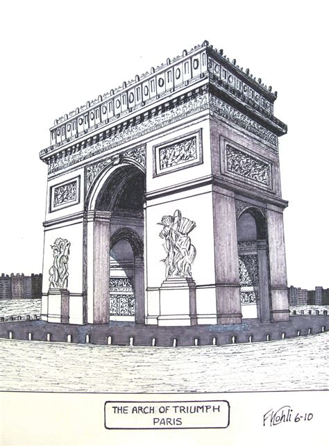 ink drawing  arch  triumph  paris france