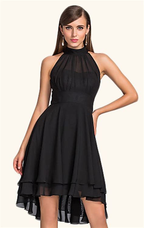 halter high low chiffon cocktail dress black wedding party formal gown