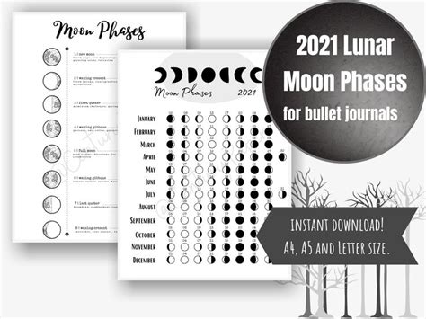 lunar calendar moon print printable moon phase etsy