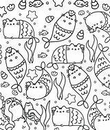 Coloring Pages Pusheen Mermaid Cat Rocks Kawaii Unicorn sketch template