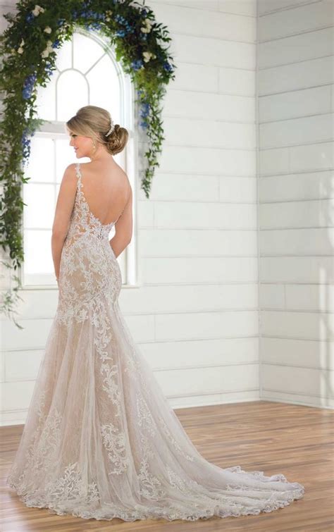 sleeveless illusion high neckline lace fit and flare wedding dress
