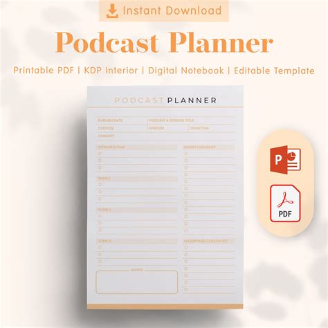 podcast planner printable template kdp interiors editable printable