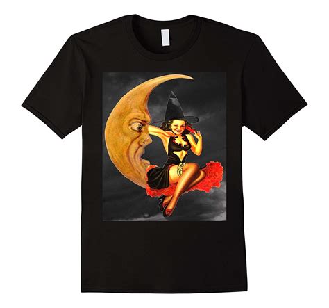 vintage pin up girl witch on moon halloween t shirt t shirt managatee