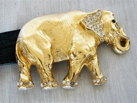 gold rhinestone elephant buckle black leather belt strap hattie