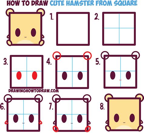 draw cute kawaii cartoon baby hamster  squares  easy