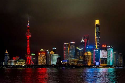 skyline night  day shanghai china travel