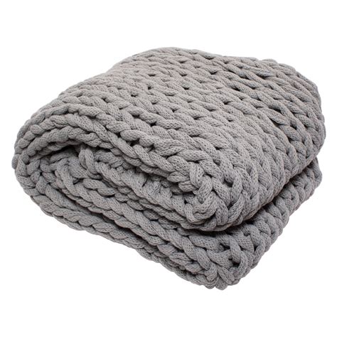 silver  super chunky knitted throw blanket gray