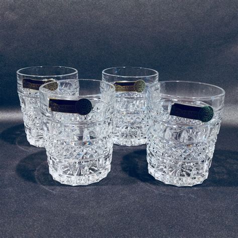Vintage Czech Bohemia Crystal Whiskey On The Rocks Glasses Set Of 4