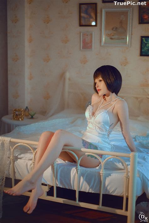 vietnamese model cute short haired girl in white sexy sleepwear