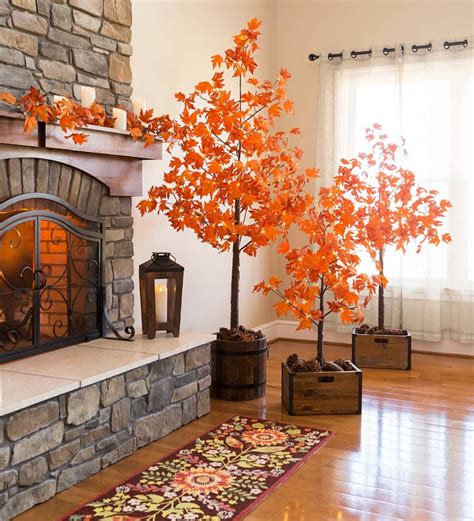 indooroutdoor electric lighted maple trees plowhearth fall living room decor autumn home