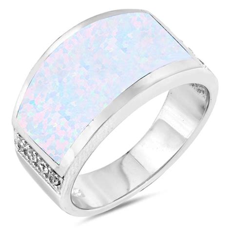 Sac Silver Wide Large White Simulated Opal Fashion Ring Sizes 5 6 7