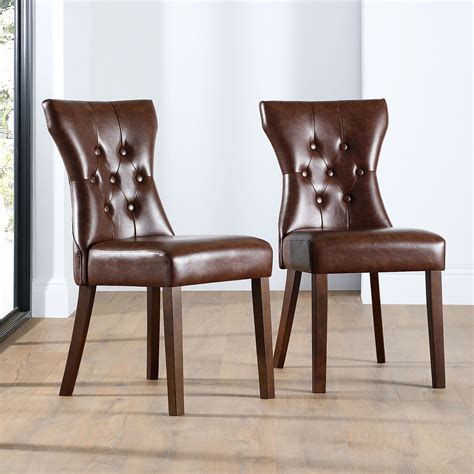 bewley club brown leather button  dining chair dark leg