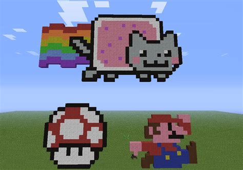 Nyan Cat Mario And Mushroom Pixel Art Minecraft Project