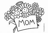 Coloring Pages Mother Mothers Printable Mom Flowers Card Bouquet Smiling Holding sketch template