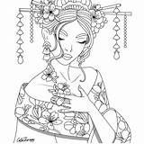 Coloring Colouring Pages Adult Printable Instagram Asian Culture Book Color Sheets Cute Adults People Asia Books Girl Oriental Therapy Stress sketch template