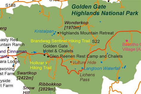 The Map Of Golden Gate Highlands National Park Clarens Home Page